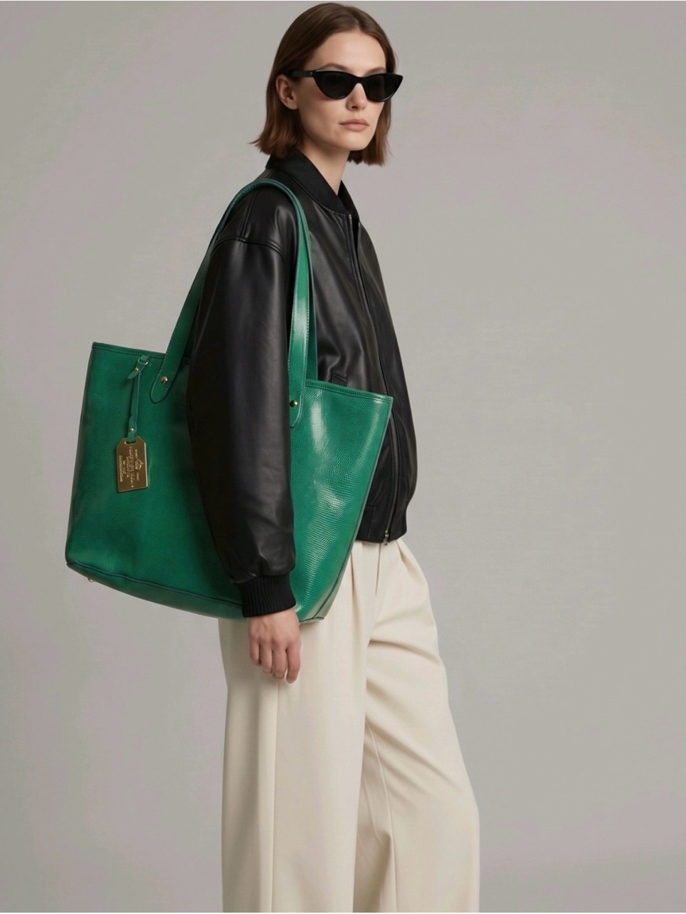 Lauren Ralph Lauren Newbury Lizard-Embossed Leather Tote Bag